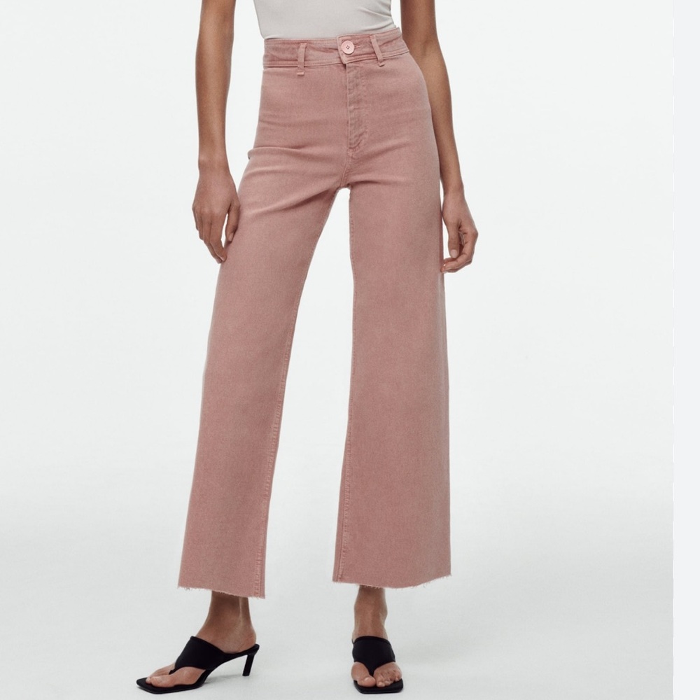 Zara Pink Marine Straight Wide-Leg Jeans